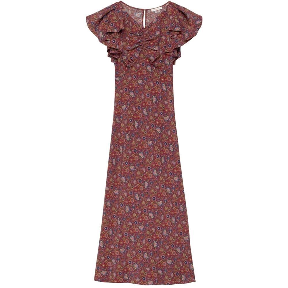 NWT Doen Beatriz Silk Ruffle Short Sleeve Maxi Dress Rouge Adaline Medallion - Picture 13 of 16